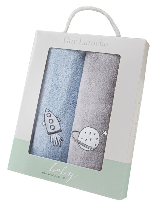 Βρεφικές Πετσέτες Baby Towels Boy Set 2 - Guy Laroche. Σετ δυο τεμαχίων, εξαιρετικά απαλό, κατασκευασμένο από 100% fine microfiber. Σε γκρι και σιέλ χρωματισμό, με μικρά αστεράκια, 35 x 50 εκατοστά.
