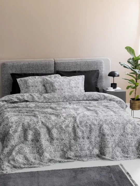 Σεντόνια king size, βαμβακοσατέν 200 κλωστών, Γκρι, Σετ 4 Τμχ - Palamaiki Ivy Is803