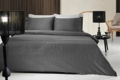 Σεντόνι King Size, Μονόχρωμο Ανθρακί, Από 100% Βαμβάκι σατέν - Guy Laroche Minimal Black & White
