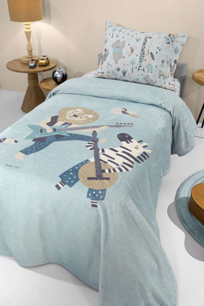 Παιδική κουβέρτα ultrasoft, σιέλ με digital print, ζεστή και απαλή - Saint Clair Jazz Raf