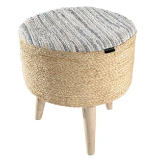Σκαμπό από γιούτα και βαμβάκι Μπεζ Guy Laroche Stool Kilim