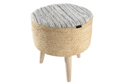 Σκαμπό από γιούτα και βαμβάκι Μπεζ Guy Laroche Stool Kilim