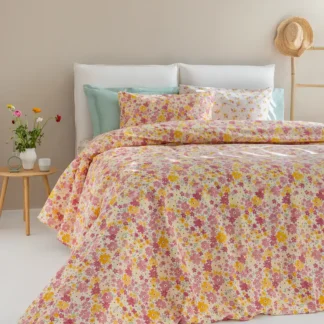 Σεντόνια Floral, Μπεζ, Ροζ Και Κίτρινα, Από 100% Βαμβάκι, Σετ 4 Τμχ - Palamaiki FL6231