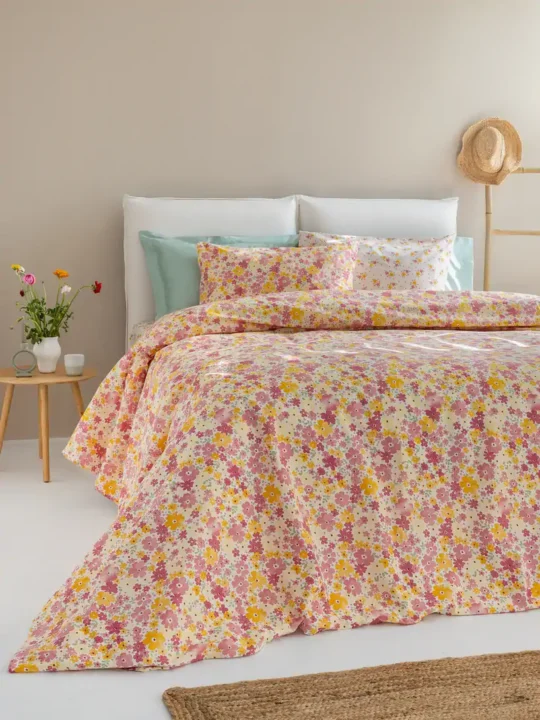 Σεντόνια Floral, Μπεζ, Ροζ Και Κίτρινα, Από 100% Βαμβάκι, Σετ 4 Τμχ - Palamaiki FL6231
