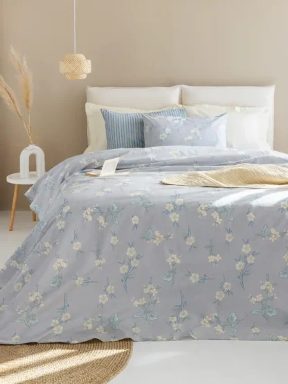 Σεντόνια King Size Floral, Γκρι - Σιέλ, Από 100% Βαμβάκι 144 Κλωστών, Ιδανικά Για Καθημερινή Χρήση - Palamaiki FL6240