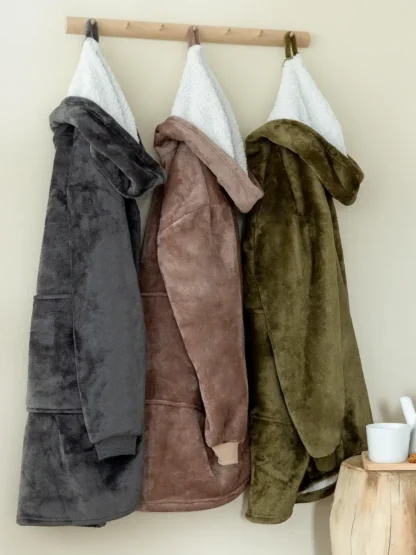 Κουβέρτα Με Μανίκια και Κουκούλα, Fleece Flannel Sherpa - Palamaiki Huhu 2 Grey