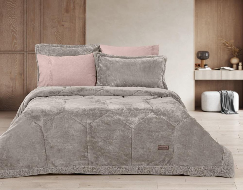 Πάπλωμα Υπέρδιπλο Μπεζ, Μονόχρωμο Με Γούνα Σέρπα - Guy Laroche Prisma Natural