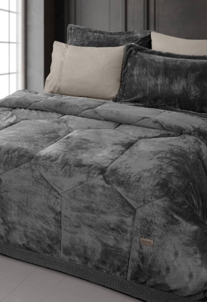 Κουβερτοπάπλωμα King Size Ανθρακί, Ultrasoft, Διπλής Όψης, Ιδανικό Για Το Μεσογειακό Χειμώνα - Guy Laroche Prisma Anthracite