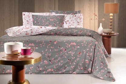 Παπλωματοθήκη Floral, Διπλή, Από 100% Βαμβακερό Περκάλι, Σετ Με 2 Ασορτί Μαξιλαροθήκες - Guy Laroche Victoria Dusty Pink