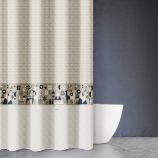 Κουρτίνα μπάνιου υφασμάτινη που στεγνώνει γρήγορα με την υπογραφή της Saint Clair Paris. Γιορτινή διάθεση σε όλους τους χώρους του σπιτιού Des 417
