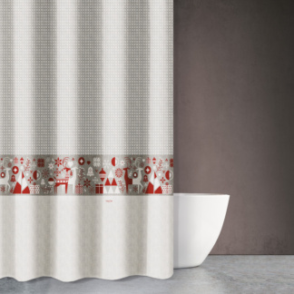 Κουρτίνα μπάνιου υφασμάτινη που στεγνώνει γρήγορα με την υπογραφή της Saint Clair Paris. Γιορτινή διάθεση σε όλους τους χώρους του σπιτιού Christmas Des 417 Red