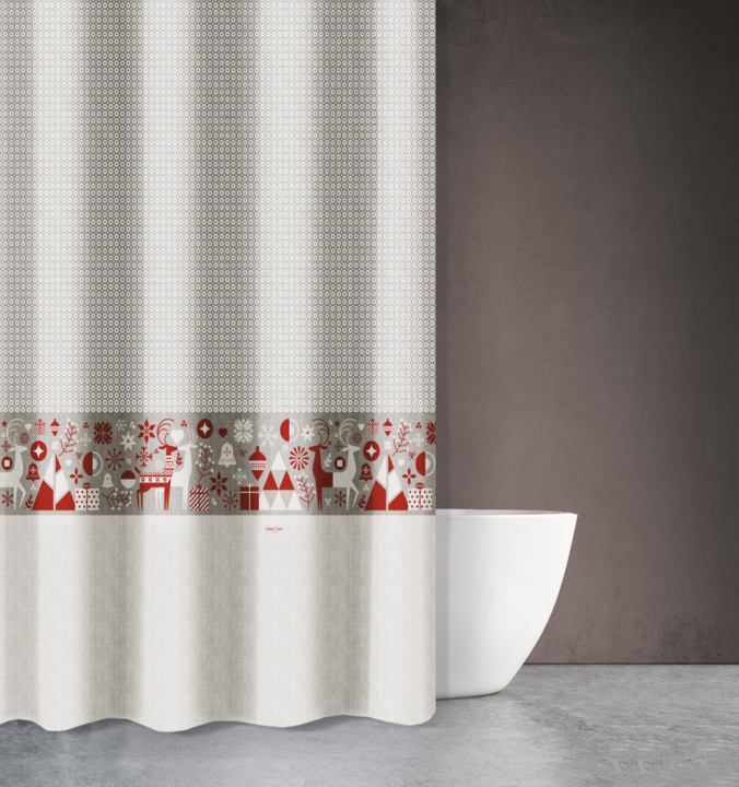 Κουρτίνα μπάνιου υφασμάτινη που στεγνώνει γρήγορα με την υπογραφή της Saint Clair Paris. Γιορτινή διάθεση σε όλους τους χώρους του σπιτιού Christmas Des 417 Red