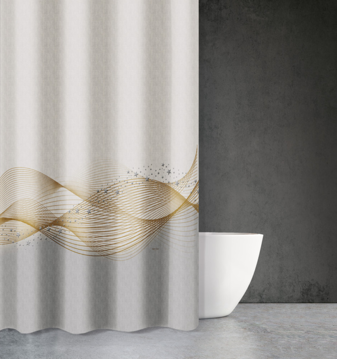 Κουρτίνα μπάνιου υφασμάτινη που στεγνώνει γρήγορα με την υπογραφή της Saint Clair Paris. Γιορτινή διάθεση σε όλους τους χώρους του σπιτιού Des 419