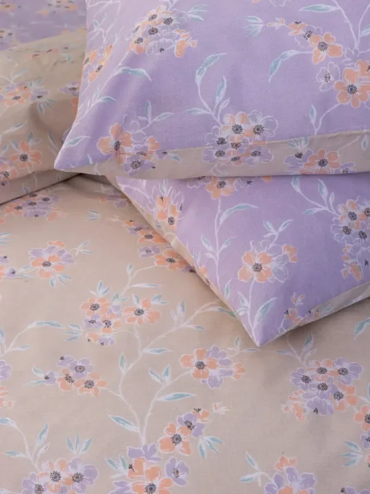 Σεντόνια υπέρδιπλα floral, ροζ και λιλά από 100% βαμβάκι Palamaiki FL6262