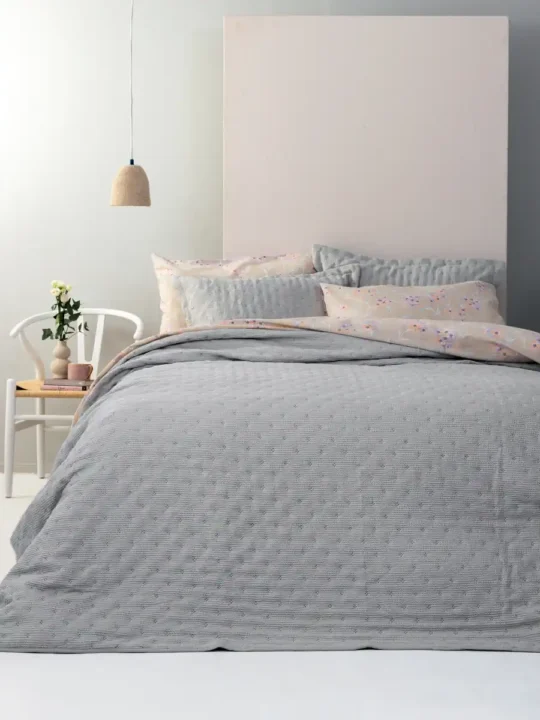 Ανοιξιάτικο Πάπλωμα waffle, γκρι μονόχρωμο, πολυεστερικό - Palamaiki Alison Grey