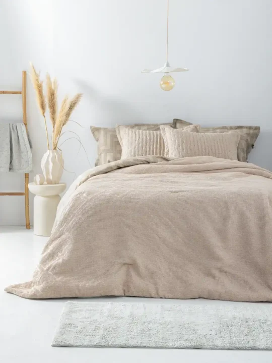 Κουβερλί king size μπεζ μονόχρωμο Palamaiki Alison Beige