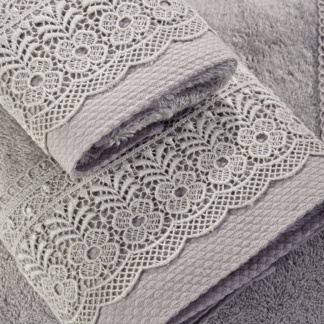 Σετ Πετσέτες Με Δαντέλα Grey (3τμχ) - DownTown