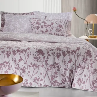 Σεντόνια υπέρδιπλα βαμβακερά, με λιλά floral μοτίβο, σετ 4 τμχ Guy Laroche Romance Melanze