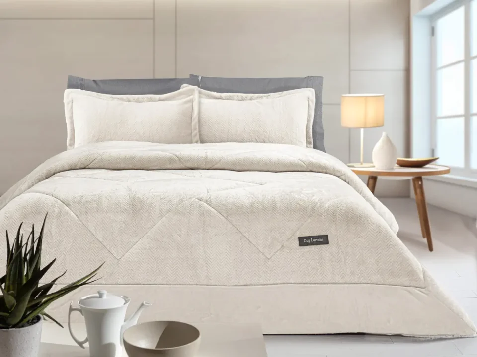 Κουβερτοπάπλωμα μονό, εκρού μονόχρωμο, δυο όψεων, ultrasoft - Guy Laroche Moore Ivory