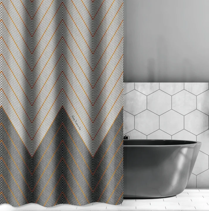 Κουρτίνα μπάνιου με μοντέρνο γραμμικό μοτίβο, γκρι και ανθρακί Guy Laroche Canyon Anthracite