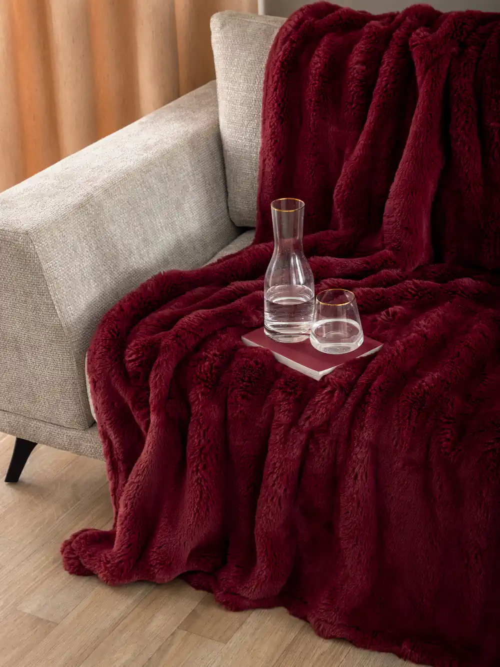Γούνινη κουβέρτα ημίδιπλη Palamaiki Heather Bordo