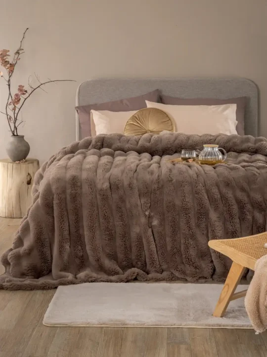 Γούνινη Κουβέρτα Υπέρδιπλη, Εξαιρετικά Απαλή Και Ζεστή Palamaiki Heather Brown