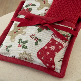 Σετ 2 Πετσέτες Κουζίνας 40x70 με πιάστρα Christmas Collection CC102 από ύφασμα 100% βαμβάκι.