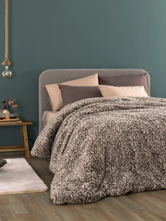 Γούνινο Κουβερτοπάπλωμα Υπέρδιπλο Animal Print Palamaiki Deva Grey