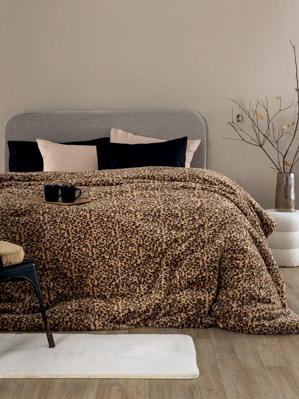 Γούνινο Κουβερτοπάπλωμα Animal Print Palamaiki Deva Beige