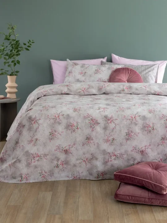 Σεντόνια υπέρδιπλα από 100% βαμβάκι, ροζ floral, σετ 4 τμχ - Palamaiki FL6293