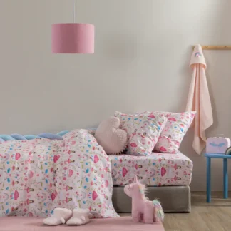 Παιδικά σεντόνια ροζ, από 100% βαμβάκι με χαρούμενα σχέδια, σετ πανωσέντονο κατωσέντονο και μαξιλαροθήκη - Palamaiki MK772
