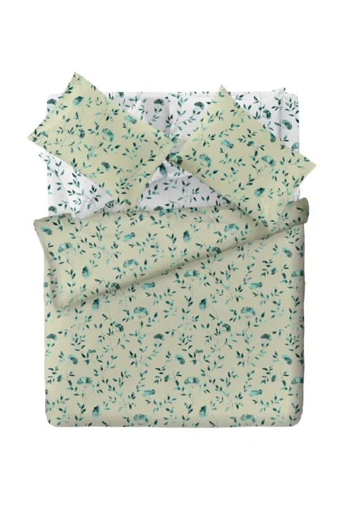 Παπλωματοθήκη Saint Clair Amor Aqua. Κατασκευασμέν από 100% βαμβάκι, floral, σετ με δυο ασορτί μαξιλαροθήκες.