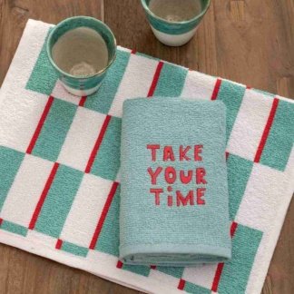 Πετσέτες κουζίνας Palamaiki Time ΜΗ400. Σετ δυο τεμαχίων, κατασκευασμένο από κατασκευασμένο από 80% βαμβάκι και 20% πολυέστερ, μαλακό και απορροφητικό. 30 x 50 εκατοστά.