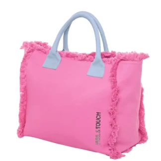 Τσάντα παραλίας ροζ βαμβακερή Feel & Touch Caribbean Pink Ciel