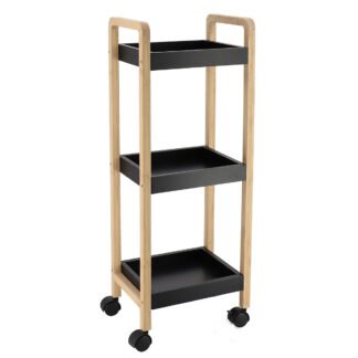 Ραφιέρα Bamboo/MDF με 3 Ράφια Φυσική/Μαύρη με Ροδάκια 28.5x21x79cm MRShome