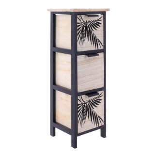 Συρταριέρα MDF με 3 Συρτάρια 25x25x77cm Μπεζ/Μαύρη με Σχέδιο MRShome