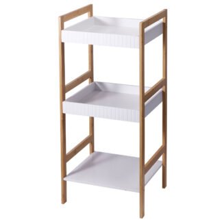 Ραφιέρα Μπάνιου με 3 Ράφια από Bamboo & MDF Natural/White MRShome