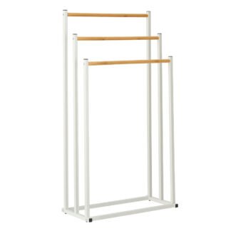 Επιδαπέδια Κρεμάστρα 3 Θέσεων Μεταλλική με Bamboo 45x23x85cm White/Natural MRShome